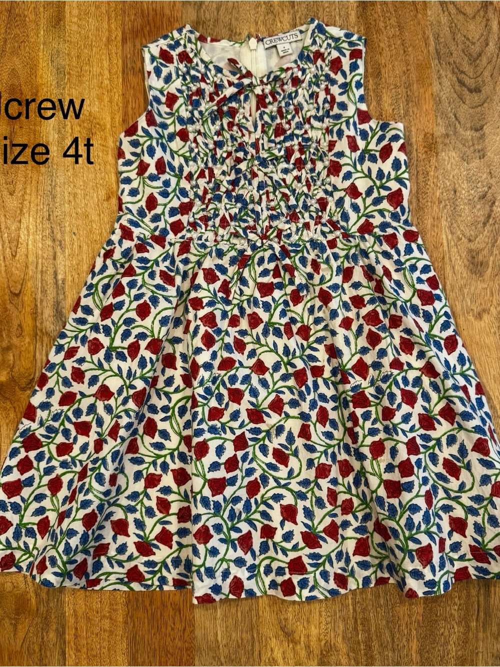 J. Crew White Dress with Red & Blue Floral Print